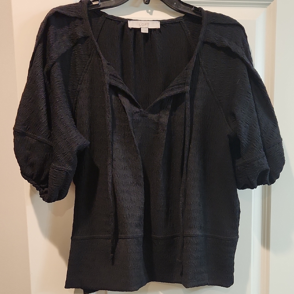 Loft Black Puff Sleeve Blouse